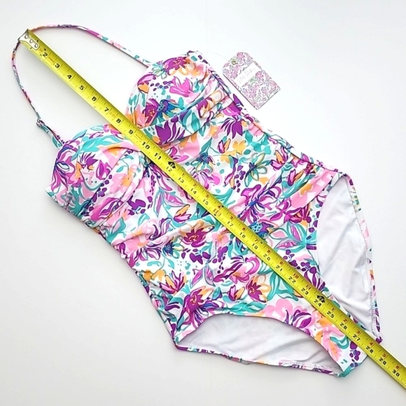 NWT Stella Parker Women's One Piece Halter Swimsuit Abstract Floral Pink Size M - Picture 7 of 9